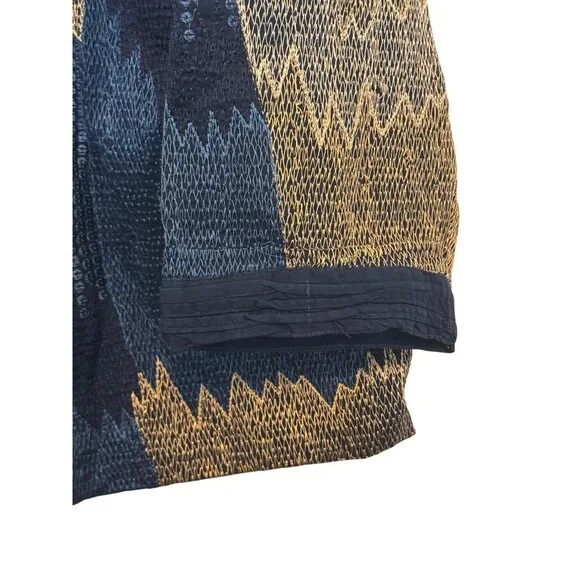 Chicos Open Front Jacket Women’s Size 2 Navy & Beige Textured Pattern Cotton Ble - Picture 7 of 8